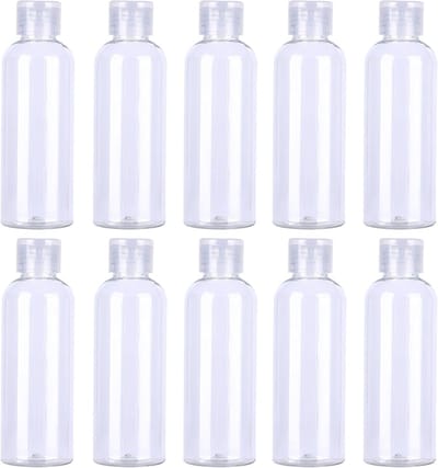 Allecta - Set van 10 transparante reisflessen van 100 ml met flipdop en trechter