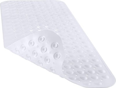 Badmat voor de badkuip, extra lange badmat met afvoergaten en zuignappen, antislip douchemat, machinewasbaar antislipmat (wit, 40 x 100 cm)