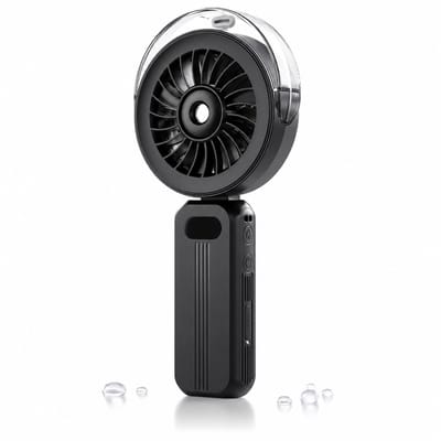 VHV - Handventilator - Mini ventilator - Draagbare ventilator - Met watervernevelaar - Oplaadbaar - Opvouwbaar - 4 snelheden - Voor reizen en make-up - 11.8*4.7*22.5cm - Zwart