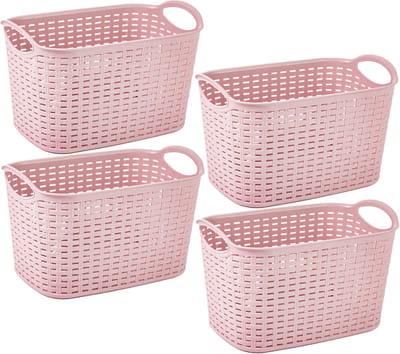 Plasticforte opbergmand - 4x - kastmandje - 6,4 liter - roze - kunststof - 19 x 29 x 18 cm - opslag - mandjes