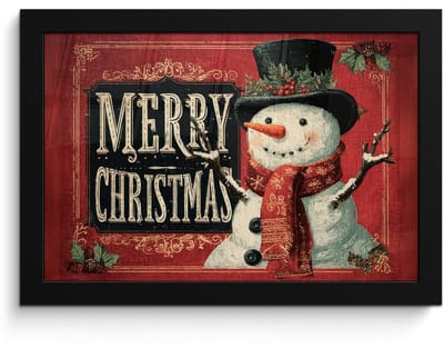 Poster in lijst - Fotolijst 30x20 cm - Posters - Klassiek - Kerstgroet - Sneeuwpop - Rood - Posterlijst zwart - Decoratie - Wanddecoratie woonkamer - Muurdecoratie slaapkamer - Kerstversiering - Kerstdecoratie voor binnen - Kerstmis