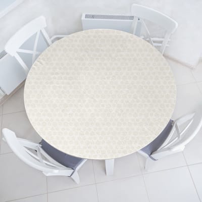 ABAKUHAUS Abstract Elastisch Rond Tafelkleed, Basis en Modern Zeshoeken, Allround Elastisch Tafelkleed, 90 cm - 100 cm, Eierschaal en Wit