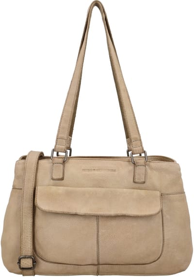 Hide & Stitches Paint Rock Schoudertas - Leren Tas - Dames Tas - Twee Handvaten - Afneembare Schouderband - Twee Hoofdvakken - Telefoonvak - Leren Dames Tas - Zand