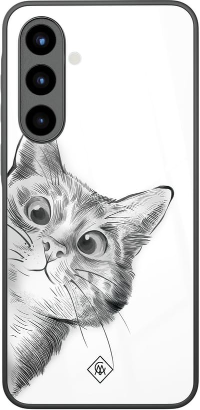 Casimoda® hoesje - Geschikt voor Samsung Galaxy A57 - Peekaboo Kat - Luxe Hard Case Zwart - Backcover telefoonhoesje - Grijs