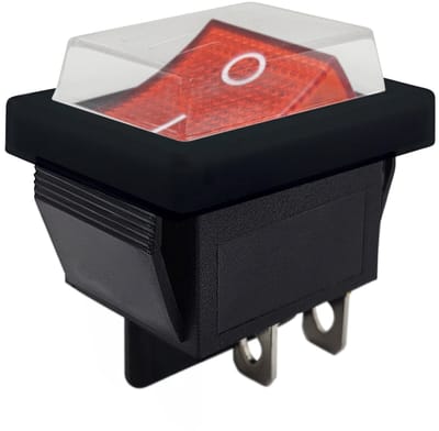 ProRide Wipschakelaar ON-OFF KCD4-202 - met Zwart Beschermkapje - 2 Polig - 250V/16A - 30x22mm - Rood zonder controlelampje