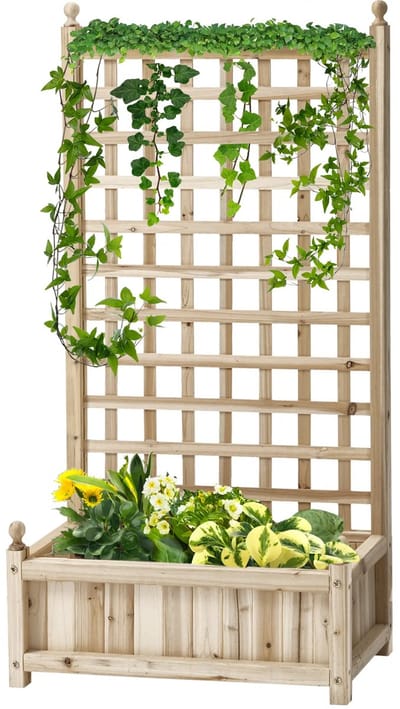Plantenbak met klimrek - Bloembak - Weerbestendig - Met trellis - Buiten - Hout - Plantenrek - Rechthoekig - Natuurhout