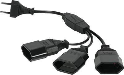 3-in-1 Euro Verlengsnoer, Type C Stekker voor TV, PC en Monitor, CEE 7/16 Plug, Zwart, 1 Stuk