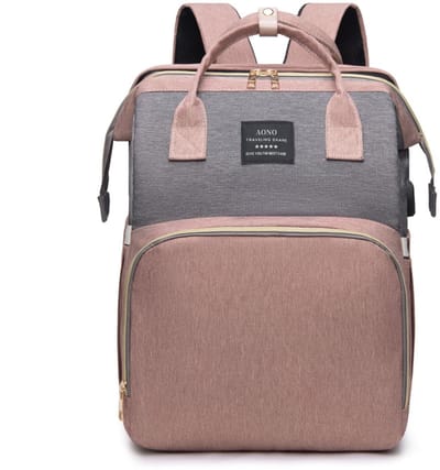 IL BAMBINI - Luxe Luiertas- rugzak met Babybed met muggennet - Inclusief Flessenwarmhouder - Kinderwagenhaken en Isoleervak - Roze/Grijs - BPA-vrij