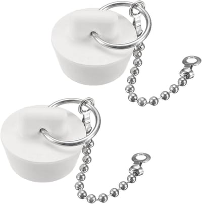 Badstoppen Rubber - Afvoerstop Keuken Bad - Water Dicht Maken - Met Kogelketting - 2 stuks - Wit