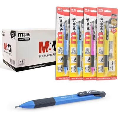 M&G Set van 12 mechanische potloden, 1,8 mm puntdikte, 2B grafiet, school- en leersupplies, grafietpotloden, schetspotloden, set van 12 navullingen,