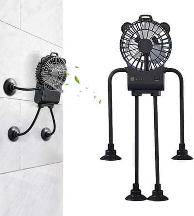 VHV - Tafelventilator - Bureauventilator - Mini ventilator - Robot vorm - Met zuignap - 3 standen - Stil - USB - Voor kantoor, slaapkamer en op reis - Zwart