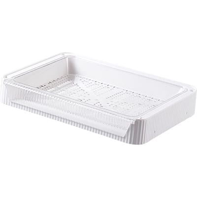 Voedselbereidingsbord Stapelbaar Opvouwbaar Dubbellaags Holle Afwatering Hotpot Serveerschaal voor L white