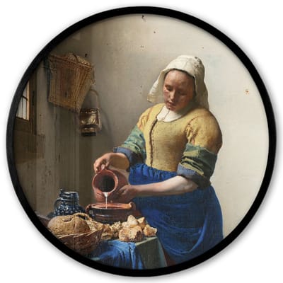Poster in lijst Rond - Fotolijst 40x40 cm - Posters - Het melkmeisje - Kunst - Oude meesters - Vermeer - Ronde posterlijst zwart - Decoratie - Wanddecoratie woonkamer - Muurdecoratie slaapkamer