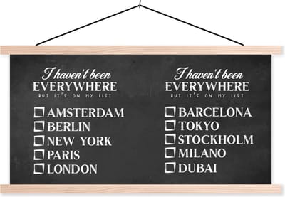 Posterhanger incl. Poster 120x60 cm - Schoolplaat - Spreuken - Quotes - I haven't been everywhere but it's on my list - Berlijn - Textielposter - Blanke latten