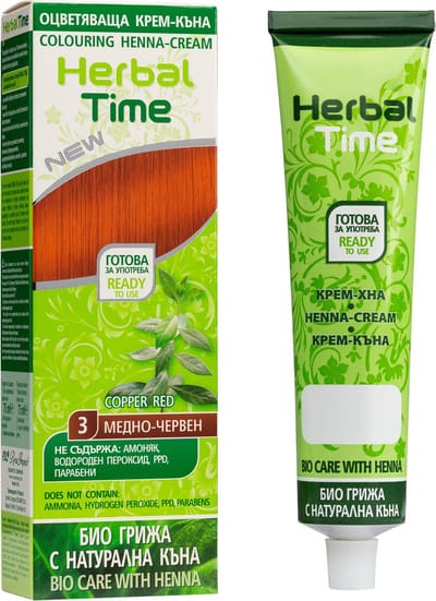 Herbal Time Henna Haarverf Copper Red – Ossenbloed-Rode Semi Permanente Haarkleuring – zonder Ammoniak/Peroxide/PPD – Natuurlijke Bio Haarkleuring – 75ml