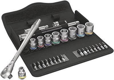 Metalen ratelset met omschakelhendels, 3/8 inch aandrijving, 29-delig