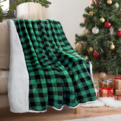 Geruite deken - Pluche plaid - Gezellig warm blijven - Omkeerbare sherpa voering - 150 x 130 cm - Groen