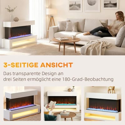 Luxe Elektrische Sfeerhaard met Verwarming - Wit - Verwarming 11-Kleuren Vlameffect – 2000W - Medahomestore