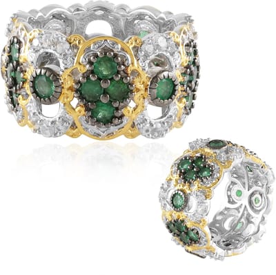 Cavill - Elegante ring 925 Sterling Zilver Rhodium - Zambia Smaragd 1,935 ct & Cambodjaanse Zirkonia 0,846 ct - Rond slijpsel