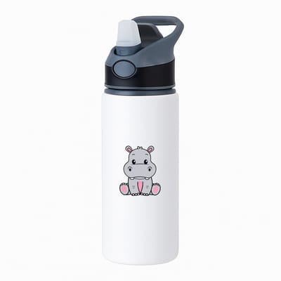 Hacebo® - Nijlpaarden waterfles met rietje zwart - Nijlpaard - Dieren liefhebbers - Zoogdier - dierentuin - safari - water fles - 650ML
