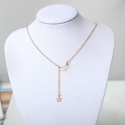 Nieuwe Europese en Amerikaanse Mode Eenvoudige Metalen Maan Ster Sleutelbeenketting Korte Ketting Modieuze Y Ketting white
