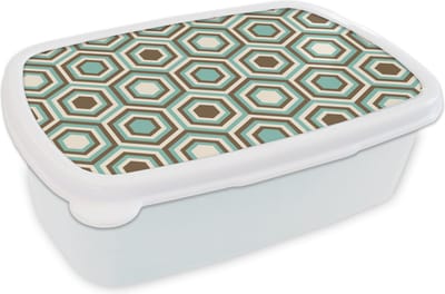 Broodtrommel Wit - Lunchbox Retro - Honeycomb - Blauw - Bruin - Brooddoos 18x12x6 cm - Brood lunch box - Broodtrommels voor kinderen en volwassenen