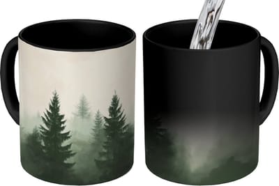 Magische Mok - Foto op Warmte Mokken - Koffiemok - Sparren - Bomen - Groen - Beige - Magic Mok - Beker - 350 ML - Theemok