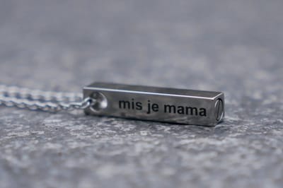 Ashanger met Ketting - As Ketting Urn - Assieraad Zilver - Staaf 'Ik mis je mama'