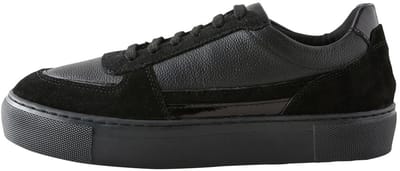 Next - Dames - Leren vetersneakers met dikke zool en inzetstuk - Zwart