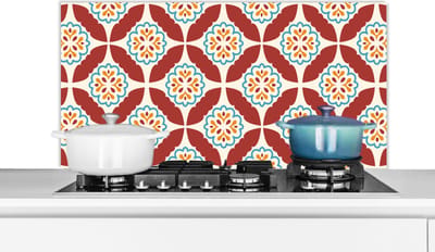 Spatscherm keuken 100x50 cm - Kookplaat achterwand Bloemen - Tegel - Patroon - Muurbeschermer - Spatwand fornuis - Hoogwaardig aluminium