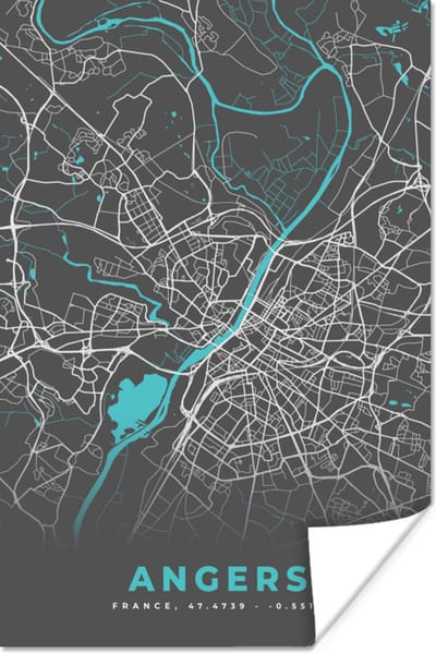 Poster Angers - Frankrijk - Plattegrond - Kaart - Stadskaart - 120x180 cm XXL