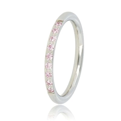 My Bendel - Fijne Aanschuifring Zilverkleurig met Roze Steentjes - Fijne Zilverkleurige Aanschuifring - Roze Zirkonia Steentjes - met Luxe Cadeauverpakking | Sieraden Voor Dames | Maat 16.00 Mm / Maat 50