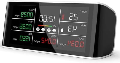 Luchtkwaliteit Monitor - CO2 Meter Vochtigheidstester - Binnenmilieu Controleren - Multifunctionele Analysator - 4.3 inch LCD - Wit