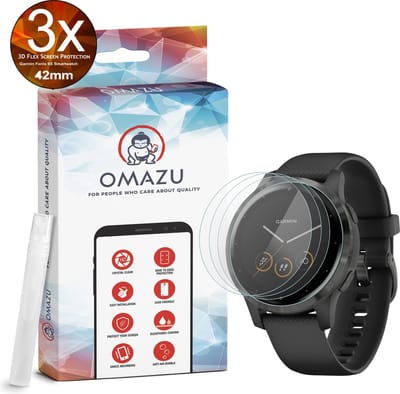 OMAZU 3D Flex TPU Screenprotector, 3 Pack, geschikt voor Garmin Forerunner 55, Met kras herstellende coating, Edge to Edge bescherming, Sumo sterke Folie