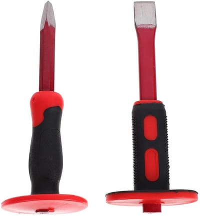 Gereedschapset Beitels - Stenen Beitel - Metselen Beeldhouwen - Ergonomische Handbeschermers - 25 cm - Grijs