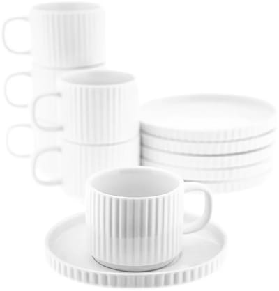 Borneo - Koffieset - 12-delig - Wit - 220ml - Porselein - Koffiekopjes