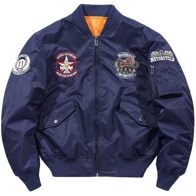 Veste de bombardier d'extérieur pour hommes, salopette militaire de printemps et d'automne, vêtements de baseball brodés, manteau de sport pour hommes, tendance L blue