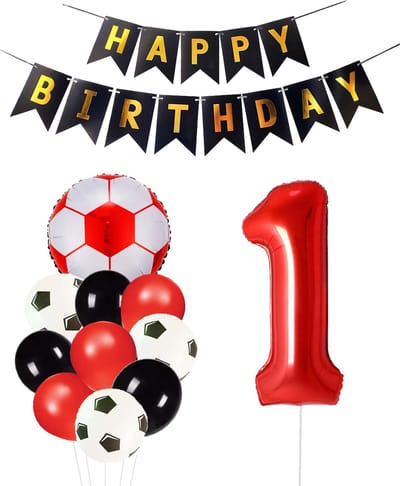 Cijfer Ballon 1 | Snoes Champions Voetbal Plus - Ballonnen Pakket | Rood en Zwart