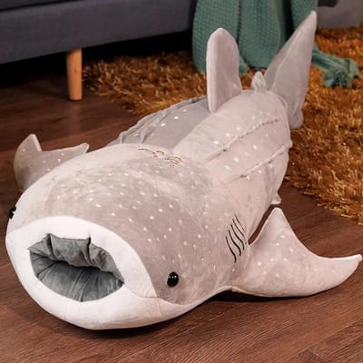 55-100cm Cartoon Blauwe Haai Knuffel Pluche Speelgoed Grote Vis Walvis Baby Zacht Dier Lang Kussen Poppen Kinderen Verjaardagscadeaus 55cm grijze kleur