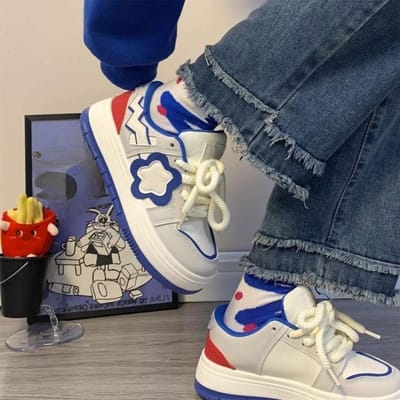 Boardschoenen Kinderen Lente en Herfst Nieuwe Ins Kleine Bloem Enkele Schoenen Casual Veelzijdig Platform Witte Schoenen 40 blauw