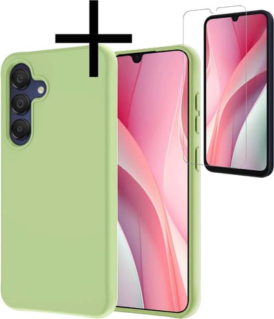 Hoesje - Met Screenprotector - Geschikt voor Samsung Galaxy A15 - Sterk & Shockproof - Back Cover - Siliconen Case - Telefoon Hoes - Groen