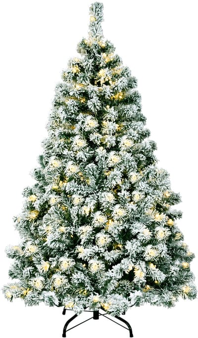 COSTWAY 135/180/225 cm kunstkerstboom voor verlichte sneeuw bedekte scharnierende sparren met 200/250/550 warme led-verlichting, robuuste opvouwbare metalen standaard, hele kerstboom met 400/928/1364
