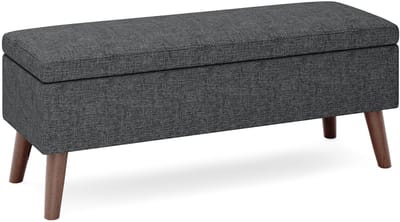 Xbro Zitbank met Opbergruimte, 52L Opbergruimte, Opvouwbare Opbergbank met Houten Poten, Linnen Bekleding, 110 x 39 x 45 cm，Grijs