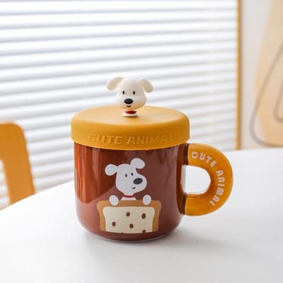 Tasse Créative de Dessin Animé Tasse en Céramique Tasse à Eau avec Couvercle Mignonne Tasse à Café Tasse à Eau pour Enfants Cadeau Cadeau d'Anniversaire 301-400ml orange