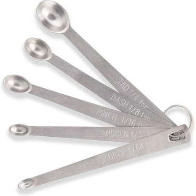 Lot de 5 cuillères à mesurer en acier inoxydable avec long manche pour la cuisine, la pâtisserie et le restaurant 5pcs white