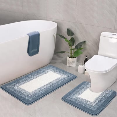 Badkamermatten Badmattenset 2-delig,Microvezel Badmat Antislip Zachte Dikte Shaggy Waterabsorberende Douche en Machinewasbaar Sneldrogend Badmatten voor Slaapkamer (80x50cm+50x50cm,Blauw)