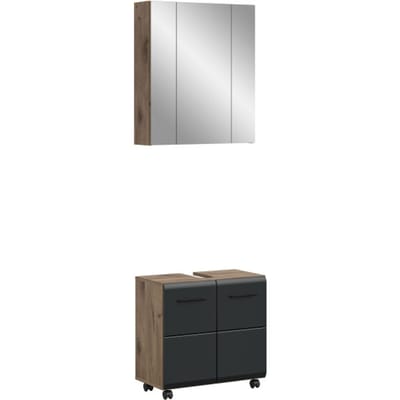Badcombinatie op wielen - Zwarte Badkast met Spiegelkast - 60x185 cm