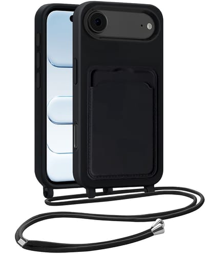 Hoesje Geschikt voor iPhone Air Hoesje Met Telefoonkoord en Pasjeshouder Siliconen - Hoes Geschikt voor iPhone Air Hoesje Met Kaarthouder Case - Zwart