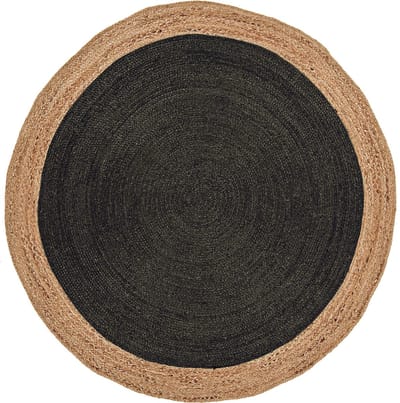 Easy Living - Faro-Rug-Charcoal Vloerkleed - 160 cm rond - Rond - Laagpolig, Rond Tapijt - Bohemian - Beige, Zwart