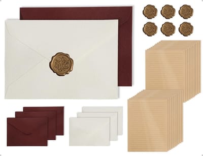 Vintage Briefpapier Set met Linnen Envelop en Zegelstempel voor Uitnodigingen en Kaarten